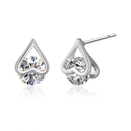 Detailed view of the Silver Heart Ear Studs, showing the post and clasp mechanism on the back.