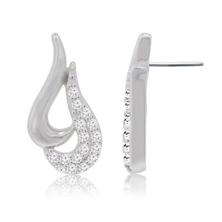 Profil latéral des boucles d'oreilles clous Swirls en argent soulignant leur courbe élégante.