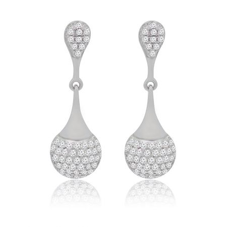 White Cubic Zirconia Teardrop Earrings - A stunning pair of rhodium-plated teardrop earrings, intricately set with sparkling white cubic zirconia, perfect for bridal wear.