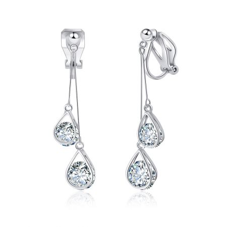 Side profile of the elegant double teardrop clip-on earrings showcasing their design.