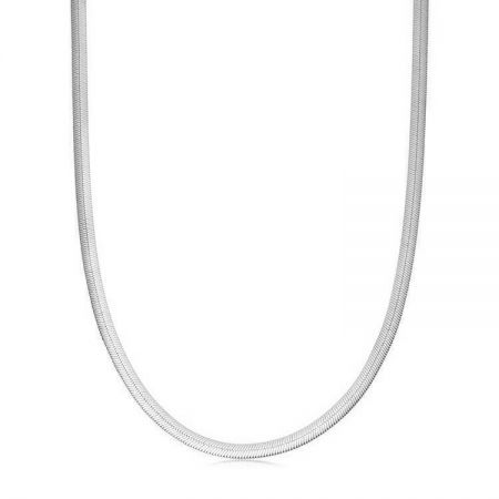 Collar de Cadena de Serpiente de Espiga de Plata Esterlina 925 Joyería Minimalista para Mujeres - Un collar de cadena de serpiente de espiga de plata esterlina 925 minimalista con un diseño plano y texturizado, exhibido en forma de U sobre un fondo blanco para mostrar su flexibilidad y brillo.