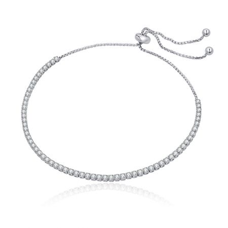 Glamour Tennis Adjustable Bracelet - Glamour Tennis Adjustable Bracelet in rhodium-plated brass, featuring a row of clear cubic zirconia stones and a drawstring closure.