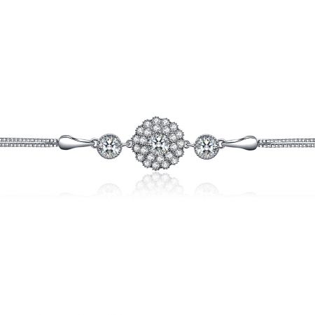 Detailed shot of the CZ Sunburst Charm Box Snake Chain Bracelet, showing the lobster clasp and extension chain.