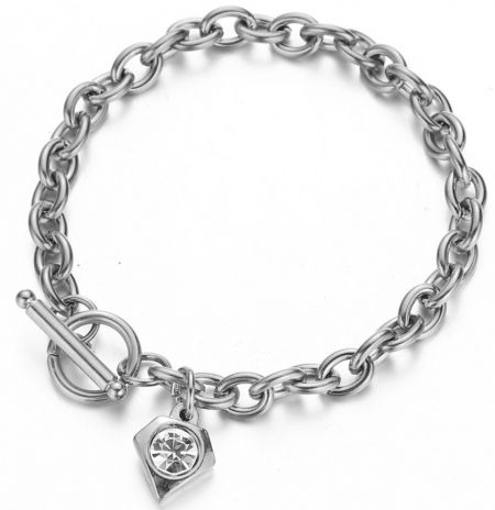 Alternate view of the charm bracelet, showcasing the intricate toggle clasp mechanism.