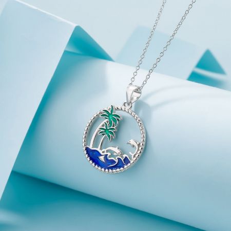 Another unique pendant from the set, depicting a serene tropical island.