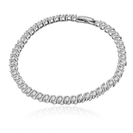 Tennis Round Bracelet - A classic Tennis Round Bracelet featuring sparkling cubic zirconia stones set in a rhodium-plated twisted brass band.