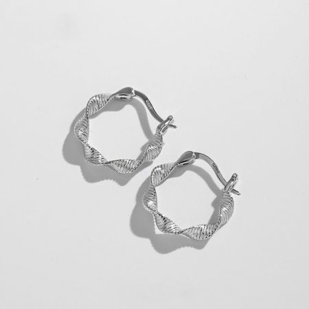 S925 sterling zilveren Möbius gedraaide hoepel oorbellen (set van 5 paar) - Een paar S925 sterling zilveren Möbius gedraaide hoepel oorbellen met een textuurontwerp, getoond tegen een witte achtergrond.