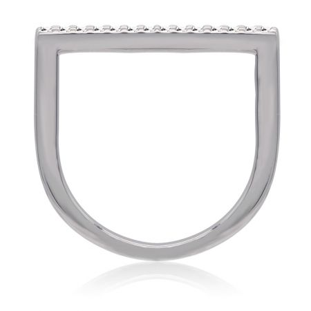 Profilo laterale dell'anello Slender White Gold CZ, che mette in evidenza la sua fascia sottile e la costruzione in ottone placcato rodio.