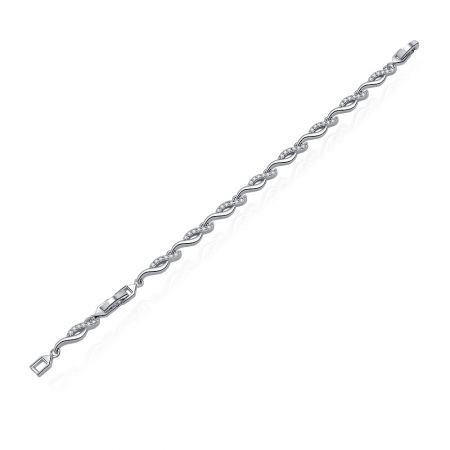 A detailed view of the CZ Wave Link Bracelet, highlighting its unique wavy design and the brilliant shine of the set stones.