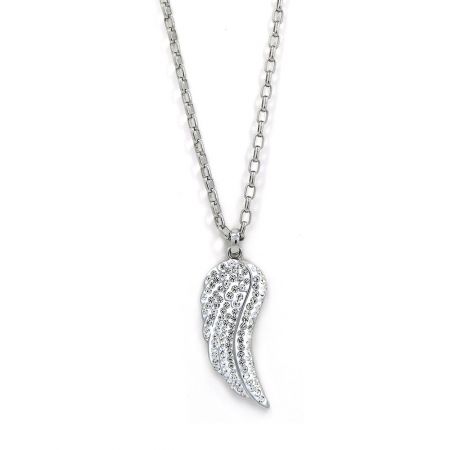 Angel Wing Charm Necklace - Angel Wing Charm Necklace with rhodium plating and white crystal embellishments.