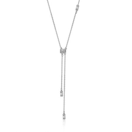Close-up of the Y-shaped pendant on the Silver Mini CZ Stone Drop Necklace, showing the dangling cubic zirconia stones.