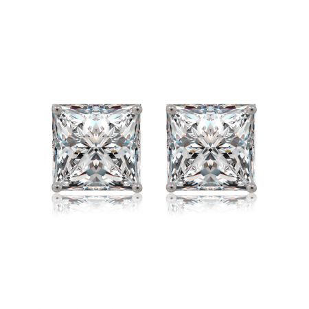 8MM Square White CZ Stud Earrings - Front view of the 8MM Square White CZ Stud Earrings, highlighting the brilliant square-cut cubic zirconia in a rhodium-plated brass setting.