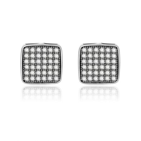 Orecchini a perno quadrati con pavé - Un paio di orecchini a perno quadrati con pavé in argento sterling 925, caratterizzati da una griglia di scintillanti gemme in zirconia cubica bianca.