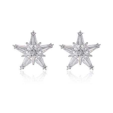 Pendientes de Estrella Delicados - Un par de Pendientes de Estrella Delicados con zirconia cúbica brillante, mostrando su diseño de estrella de cinco puntas contra un fondo limpio.