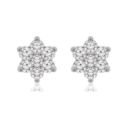 Twinkle Star Stud Earrings - A pair of Twinkle Star Stud Earrings, rhodium-plated and adorned with sparkling clear cubic zirconia gemstones, shown on a white background.