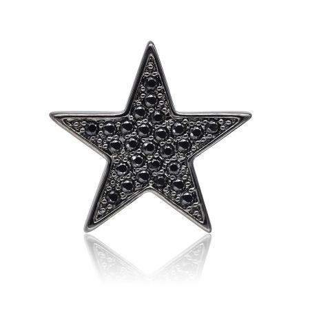 Starburst black clutch pin with dark rhinestones.