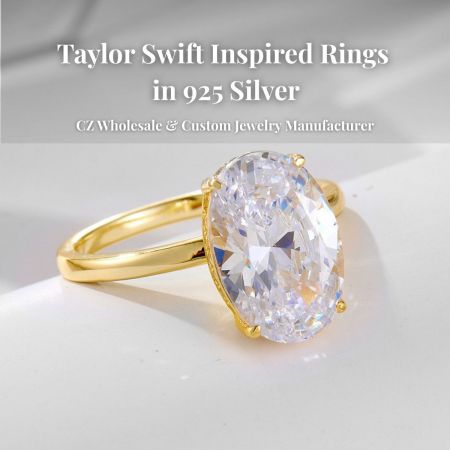 En fantastisk ring i 925 sterling silver inspirerad av Taylor Swift med en stor ädelsten, som visar möjligheter för skräddarsydd design.