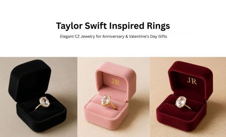 Drei von Taylor Swift inspirierte Ringe elegant in Geschenkboxen präsentiert, perfekt für Jubiläen oder den Valentinstag.