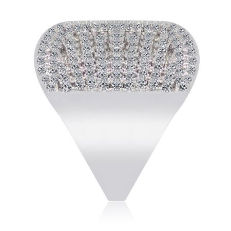 Captured Ring Finger met cubic zirconia - Een close-up van de Captured Ring Finger, die het ingewikkelde druppelontwerp toont, bezet met sprankelende cubic zirconia stenen op een rhodium-geplateerde verstelbare band.