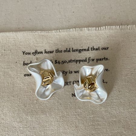 Gold Petal Brass Earrings - Wholesale Vintage Studs