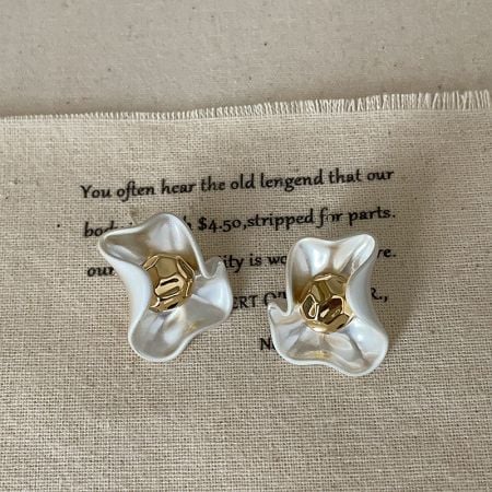 Gold Petal Brass Earrings - Wholesale Vintage Studs
