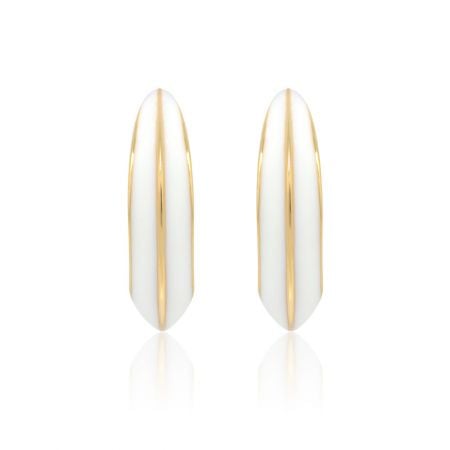 White Enamel Hoop Earrings Wholesale - A pair of elegant white enamel hoop earrings with gold plating, shown against a clean white background.