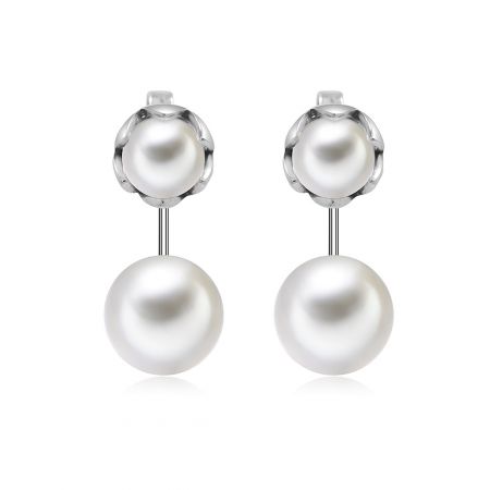 Dubbele schelp parel oorstekers - Elegante Double Shell Pearl Oorbellen in 925 Sterling Zilver, met een klassiek en verfijnd ontwerp voor formele gelegenheden.