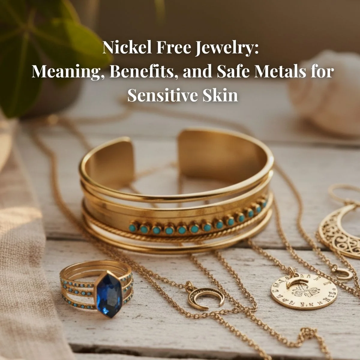 Eine Kollektion von hypoallergenem, nickelfreiem Schmuck von JR Fashion Accessories, einschließlich Ohrringen und Halsketten, die Optionen für empfindliche Haut veranschaulicht.