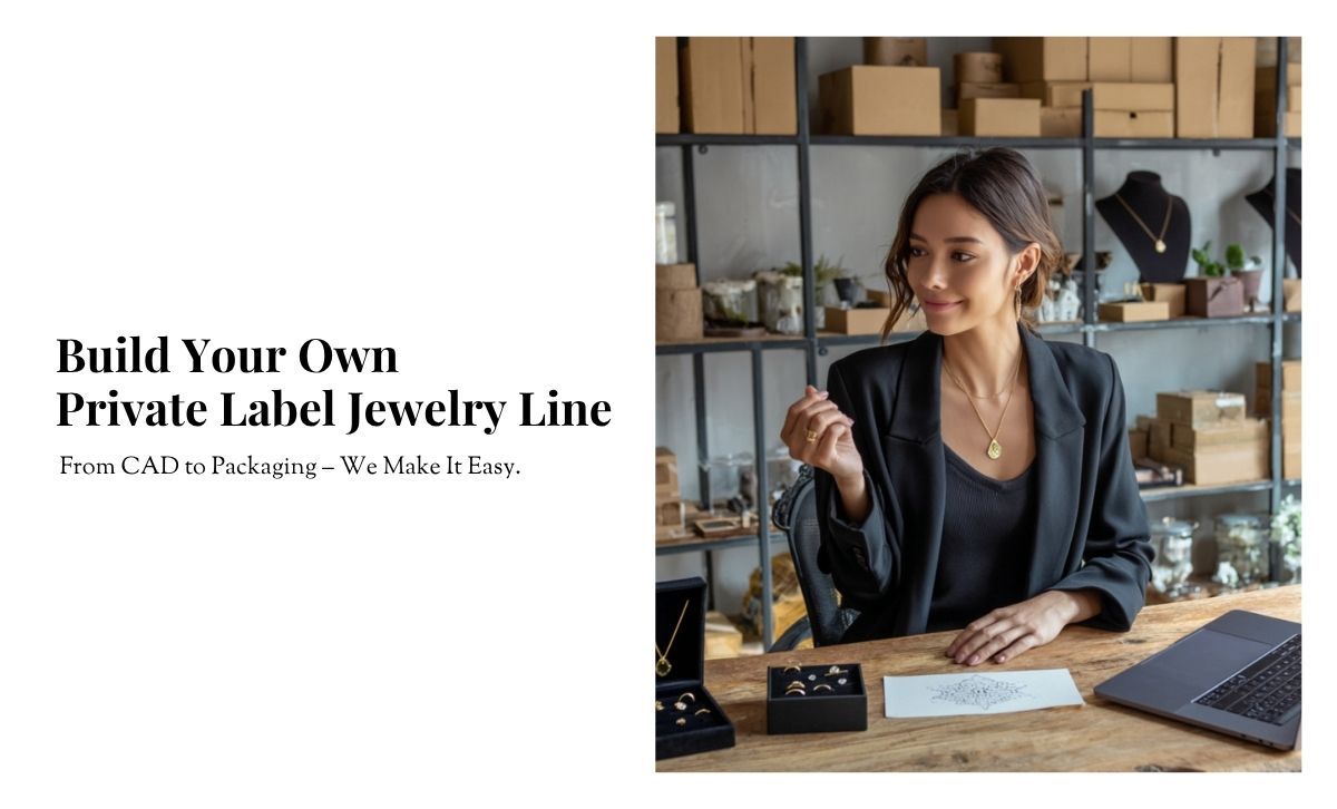 Un designer de bijoux chez JR Fashion Accessories travaille sur une pièce sur mesure, mettant en avant le service de conception de bijoux de marque privée pour les marques avec des exigences de faible MOQ.