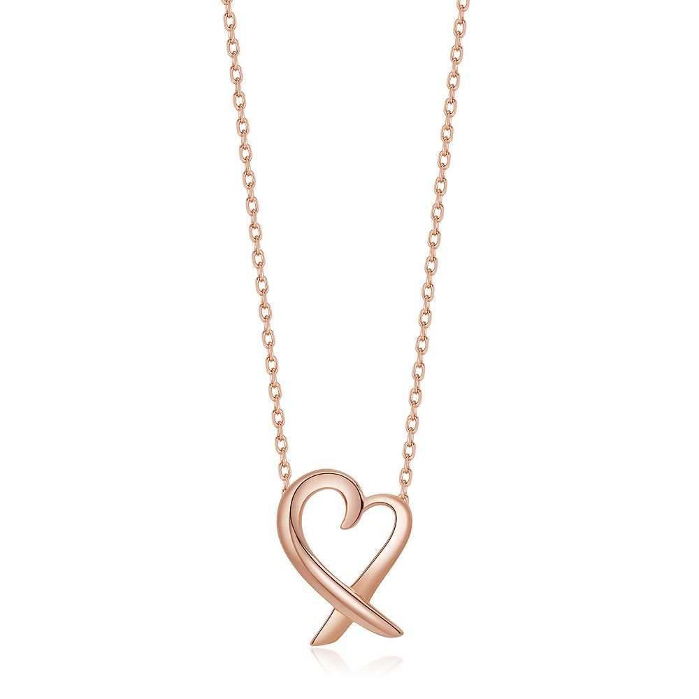 Colar de Corações Abertos em Ouro Rosa com um delicado pingente de coração em forma de infinito em uma corrente fina.