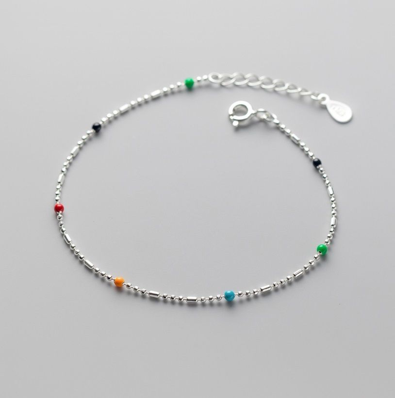 A stylish 925 Sterling Silver Beaded Bracelet with vibrant colored accents, style JRSH-007, from JR Fashion Accessories.