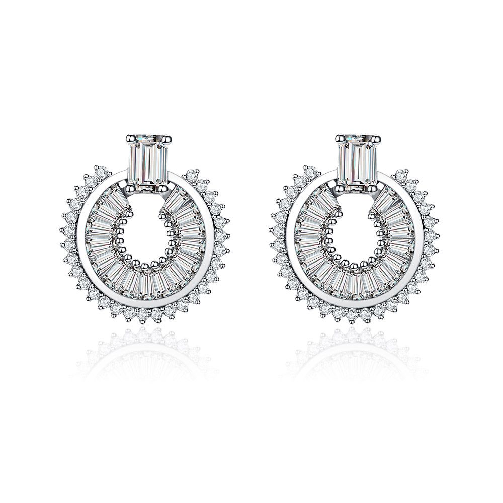 Front view of the Stunning Clear CZ Earring, showcasing its circular design with a central cubic zirconia surrounded by smaller stones.
