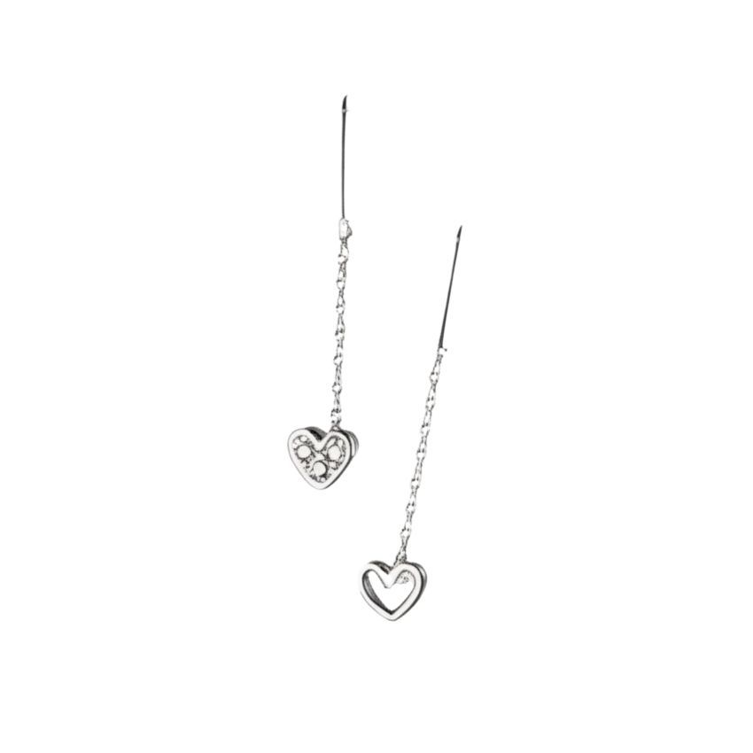 Wholesale 925 silver heart earrings set, featuring one plain heart stud and one cubic zirconia heart stud, perfect for women's jewelry boutiques.