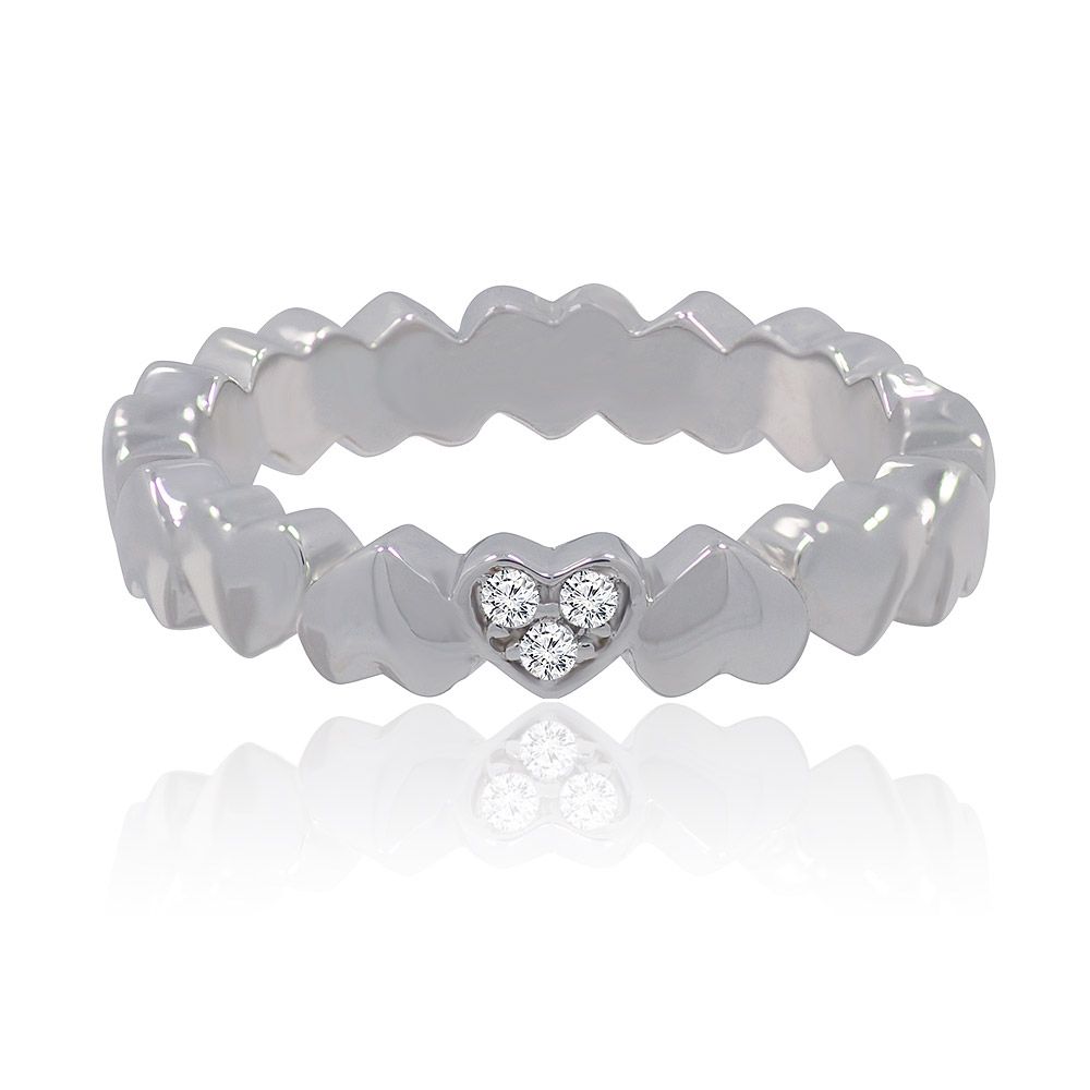Full Round Heart Ring featuring a distinctive wavy band design and a heart-shaped centerpiece with three sparkling cubic zirconia stones.