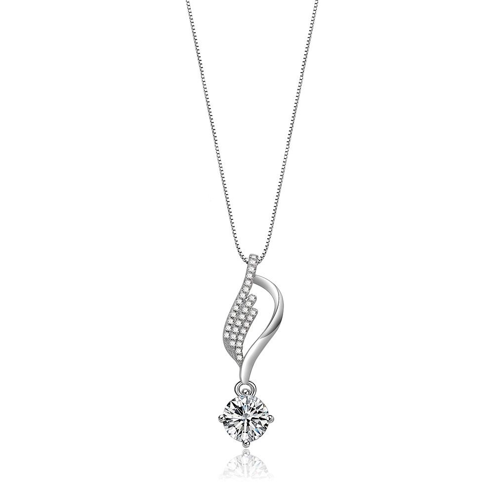 Front view of the One Blissful Journey Necklace, showcasing its rhodium-plated finish and sparkling cubic zirconia pendant on a white background.