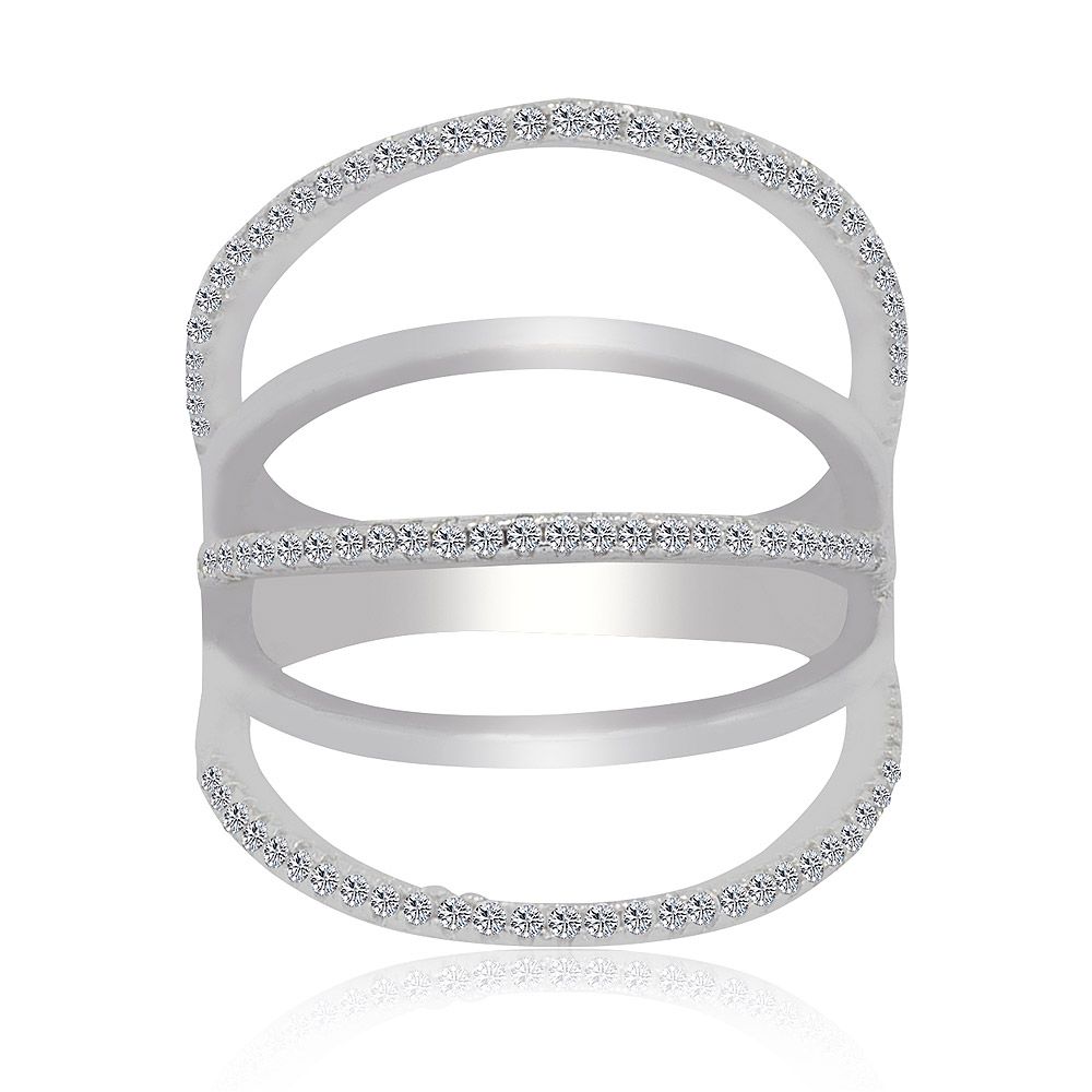 The Armor Me Chic Ring featuring a contemporary double-band design with pave cubic zirconia accents on a rhodium-plated finish.
