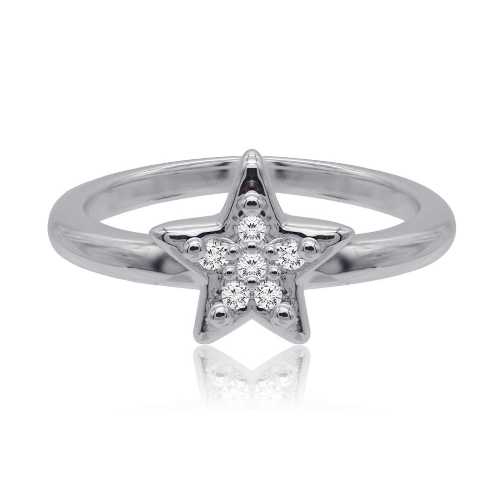Stunning Star Polished Band Ring with a star-shaped centerpiece adorned with sparkling cubic zirconia.