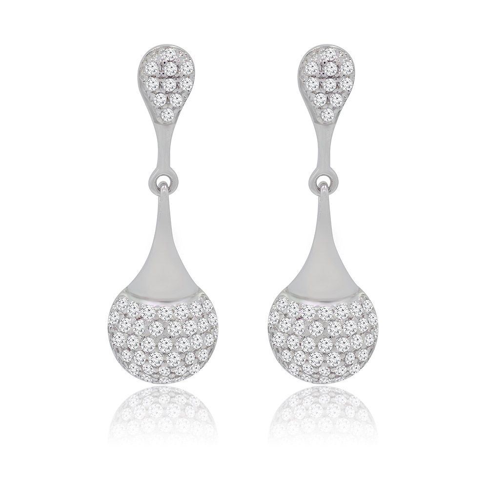 Un paio straordinario di orecchini a goccia placcati in rodio, finemente incastonati con zirconia cubica bianca scintillante, perfetti per abiti da sposa.