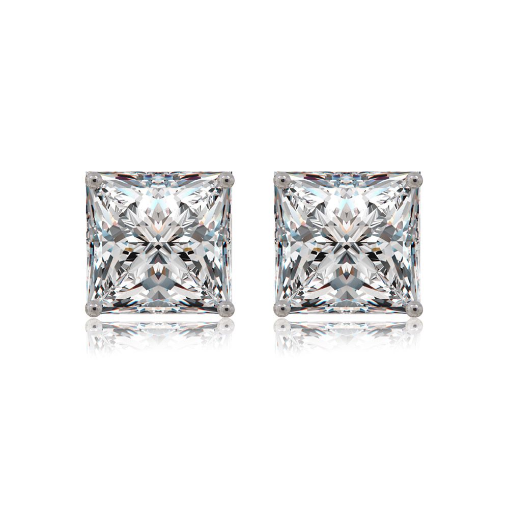 Front view of the 8MM Square White CZ Stud Earrings, highlighting the brilliant square-cut cubic zirconia in a rhodium-plated brass setting.