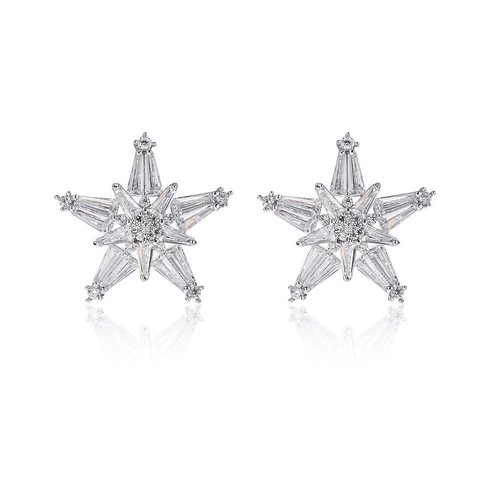 Un par de Pendientes de Estrella Delicados con zirconia cúbica brillante, mostrando su diseño de estrella de cinco puntas contra un fondo limpio.