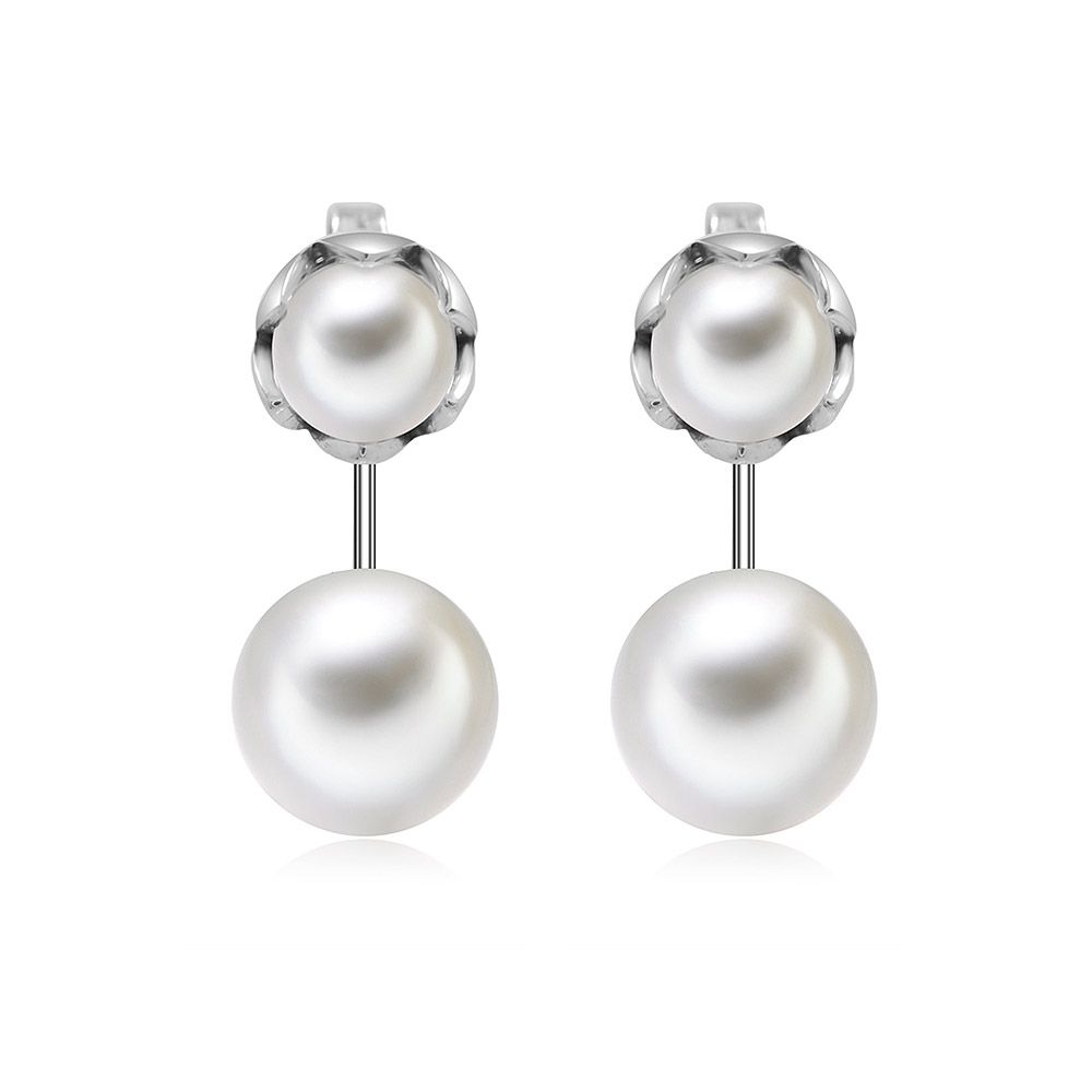 Elegante Double Shell Pearl Oorbellen in 925 Sterling Zilver, met een klassiek en verfijnd ontwerp voor formele gelegenheden.