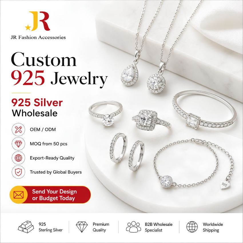 B2B groothandel op maat 925 zilveren sieraden. OEM/ODM fabrikant die premium ringen, kettingen en oorbellen levert.
