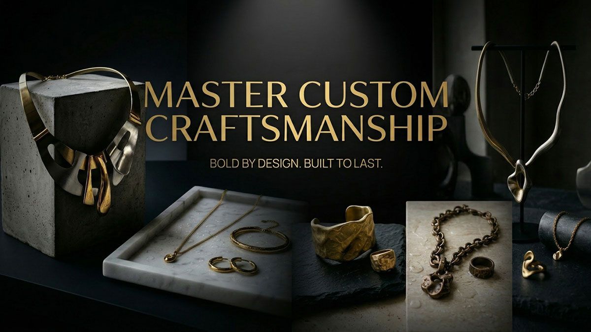 Dappere artisanale sieradencollectie met gouden kettingen en ringen, die meesterlijk vakmanschap toont.