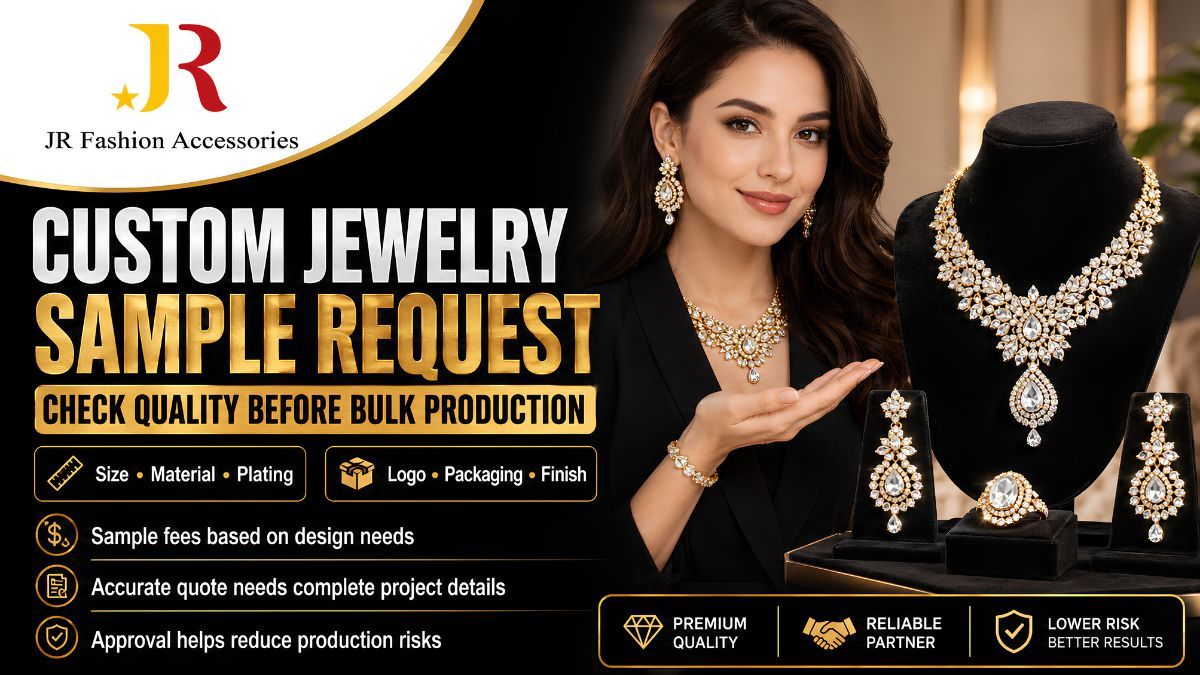 B2B custom jewelry sample request to check quality before bulk production, featuring a premium crystal necklace set.