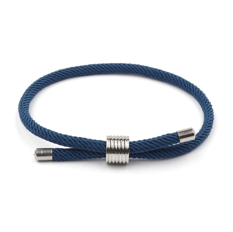 A stylish men's adjustable bracelet featuring a vibrant blue nylon polyester rope and a durable stainless steel clasp.