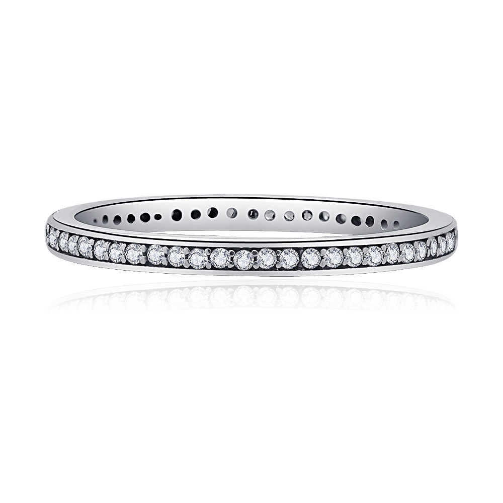 Front view of the White Cubic Zirconia Silver Eternity Ring, highlighting the brilliant cubic zirconia stones set in a polished 925 sterling silver band.