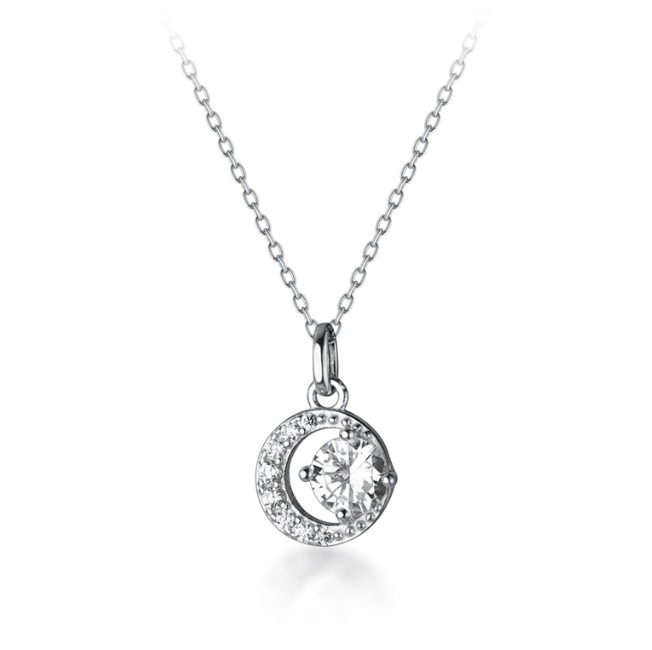 Close-up of the 925 Sterling Silver Halo Round Pendant Necklace, showcasing the central cubic zirconia surrounded by a sparkling halo of smaller stones.