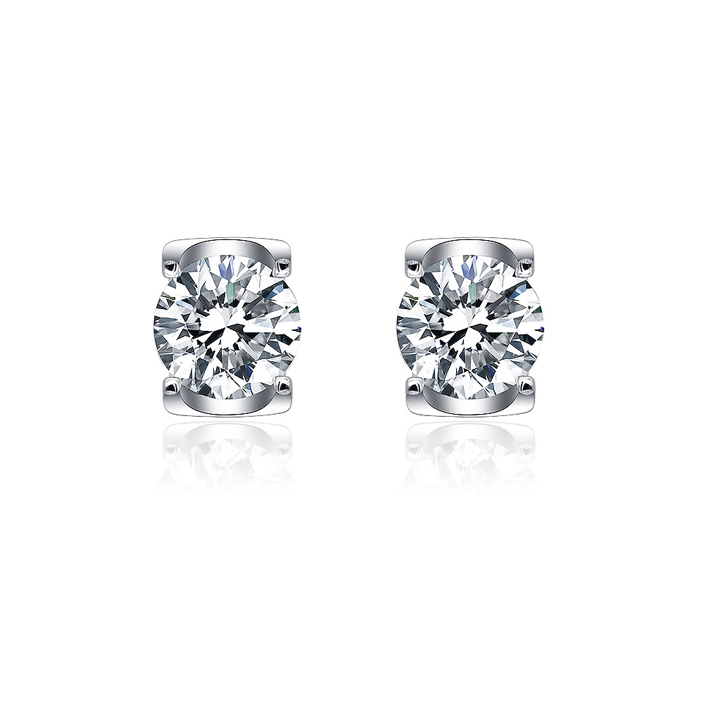 A pair of Altar Promised Single CZ Stone Earrings with square settings, showcasing the brilliant 7mm cubic zirconia stone on rhodium-plated brass.