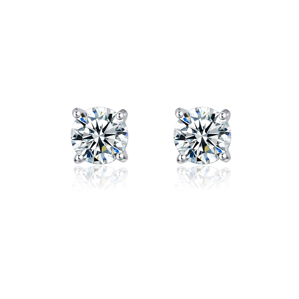 A pair of Mini Clear White Stone Ear Studs featuring round brilliant cut cubic zirconia in a silver-colored claw setting, shown against a clean white background.