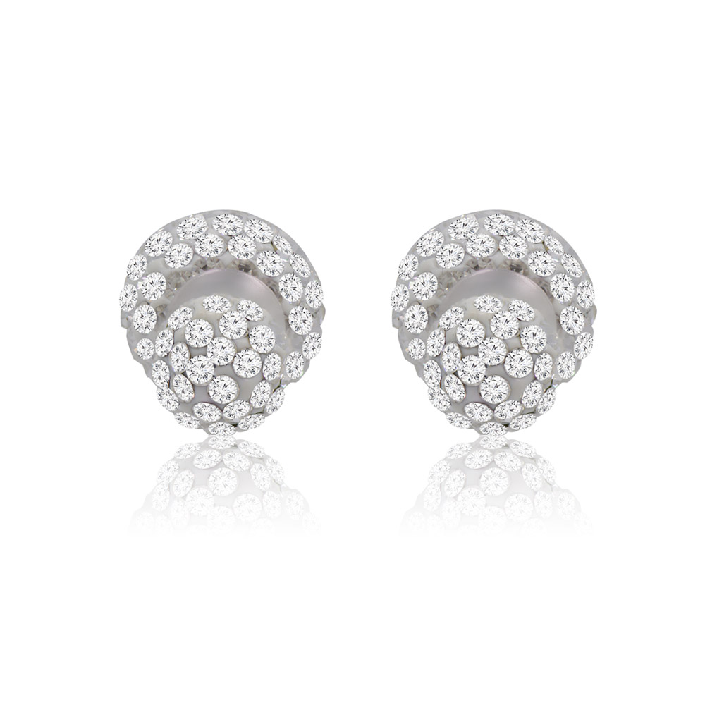 A close-up view of the Double Zirconia Ball Studs, showcasing their brilliant cubic zirconia stones in a polished silver setting.